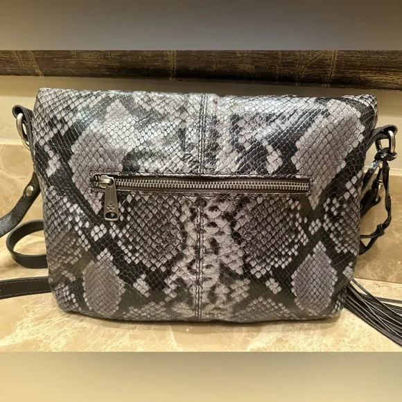 Patricia Nash Leather wide mouth Livata Kisslock Embossed Crossbody Smoke Python - Picture 14 of 16